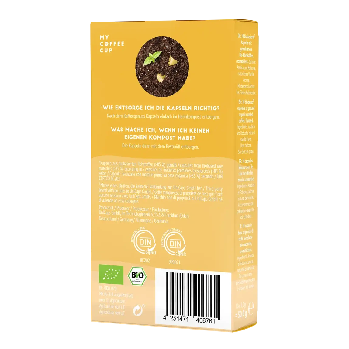 Nespresso kompatible Kapseln - caffe vanilla back profile - MyCoffeeCup.ch