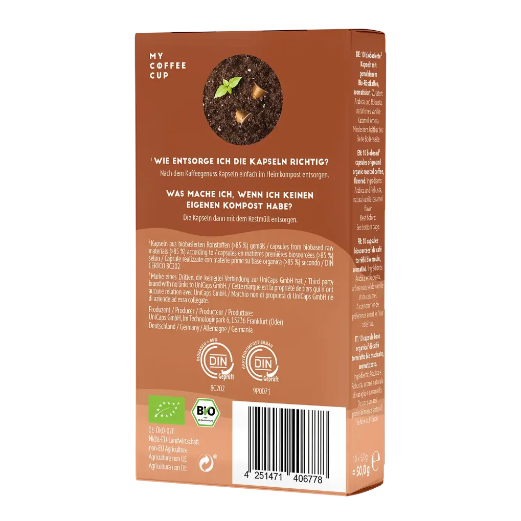 Nespresso kompatible Kapseln - caffe caramel back profile - MyCoffeeCup.ch