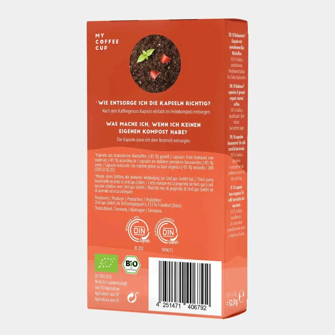Nespresso kompatible Kapseln - lungo decaf back profile - MyCoffeeCup.ch