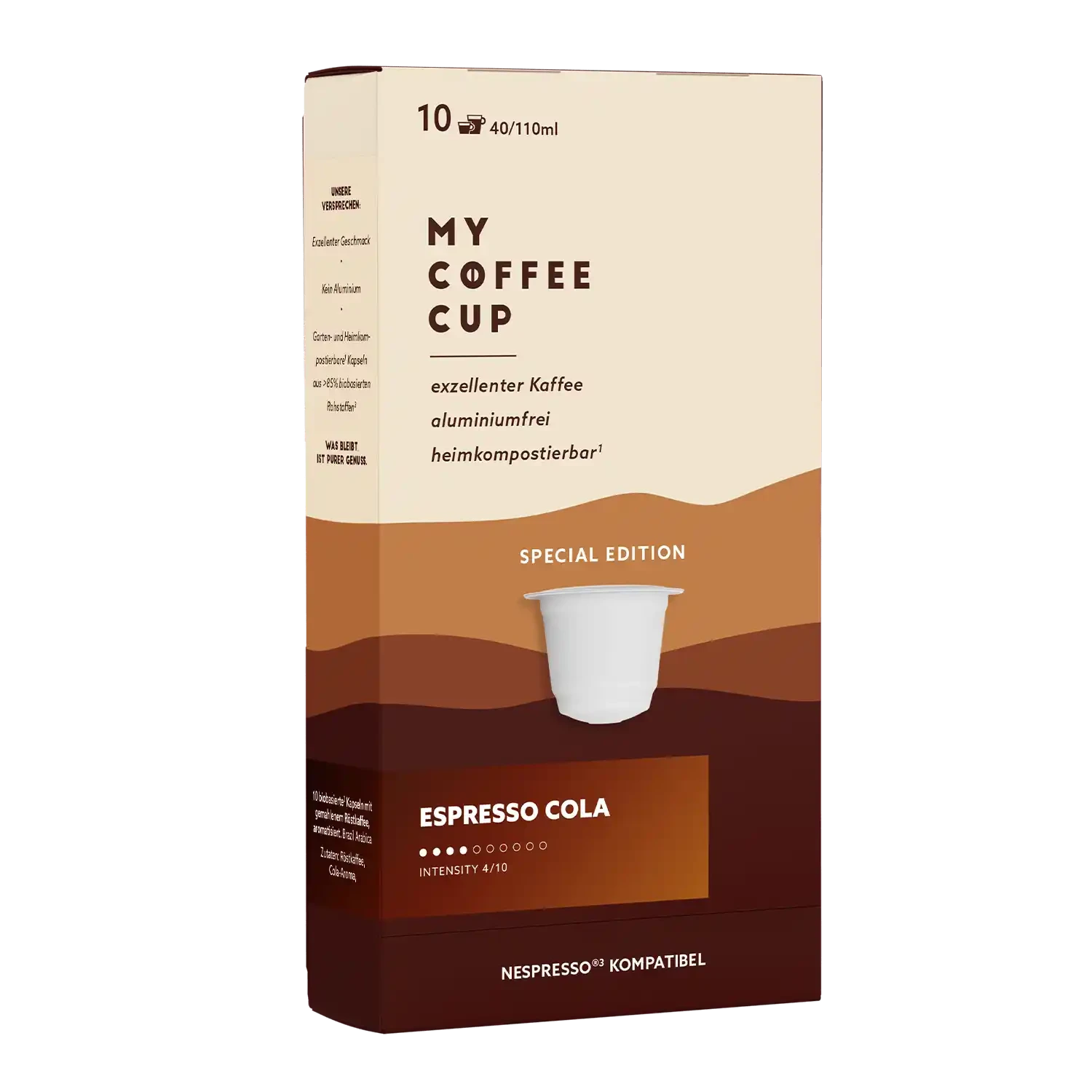 Nespresso kompatible Kapseln - espresso cola side profile- MyCoffeeCup.ch