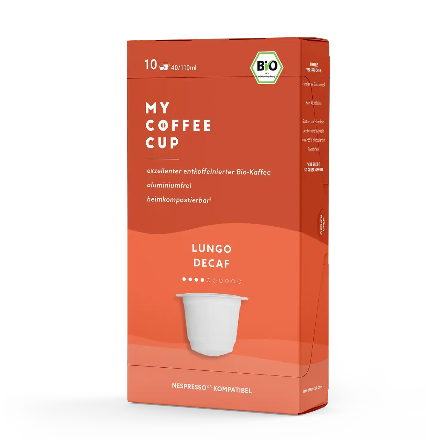 Nespresso kompatible Kapseln - lungo decaf side profile - MyCoffeeCup.ch