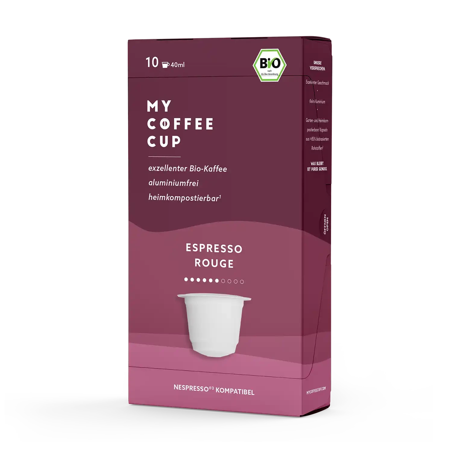 Nespresso kompatible Kapseln - espresso rouge side profile - MyCoffeeCup.ch