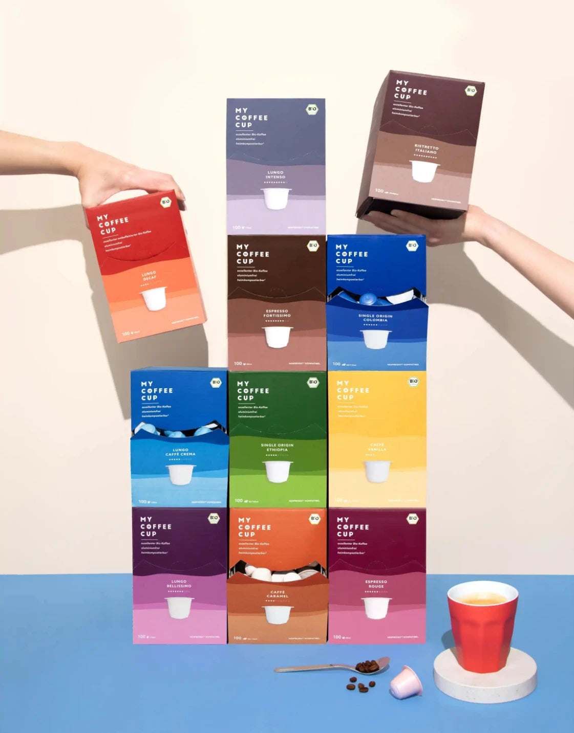 Nespresso kompatible Kapseln - coffee bundle illustration - MyCoffeeCup.ch