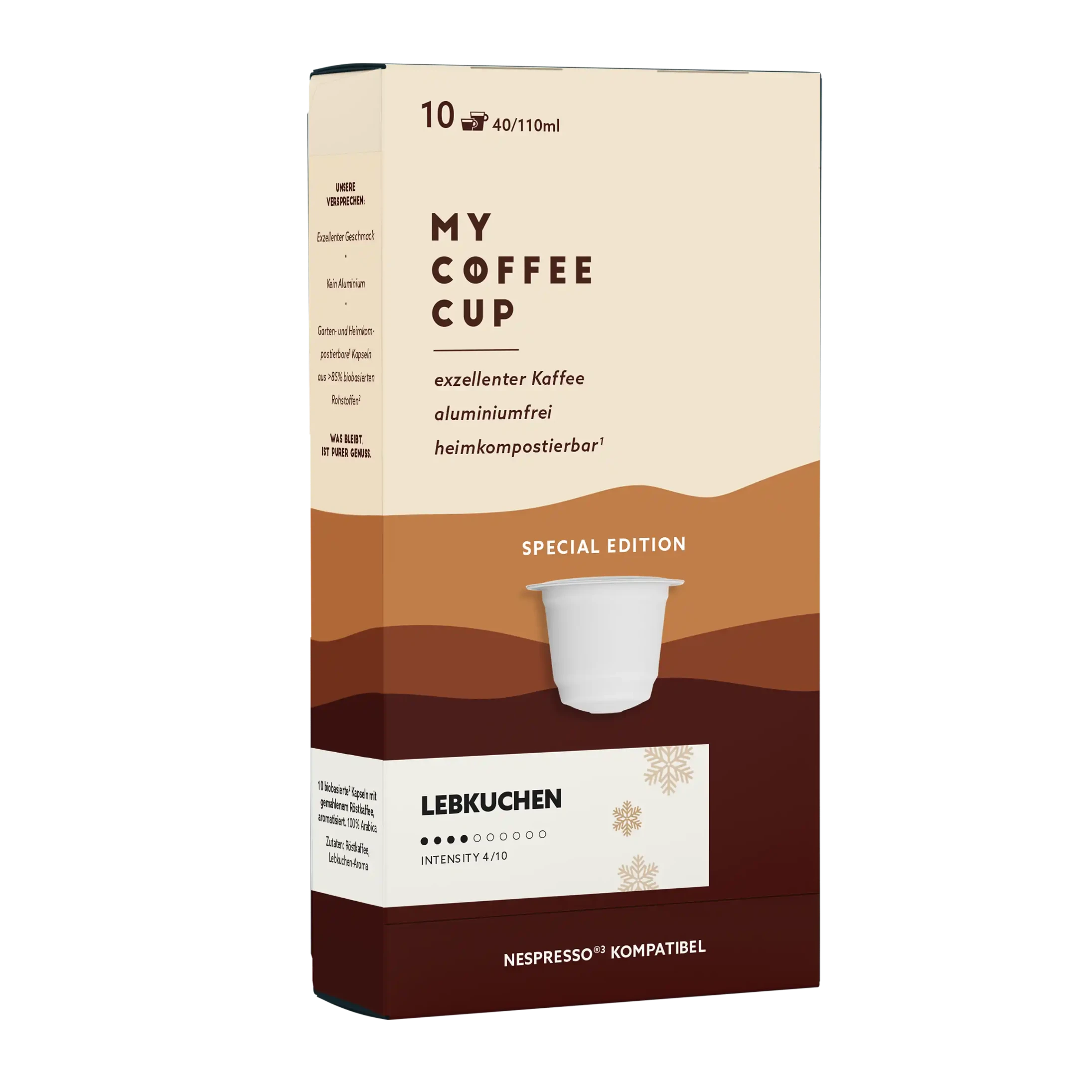 Nespresso kompatible Kapseln - lebkuchen side profile -  MyCoffeeCup.ch