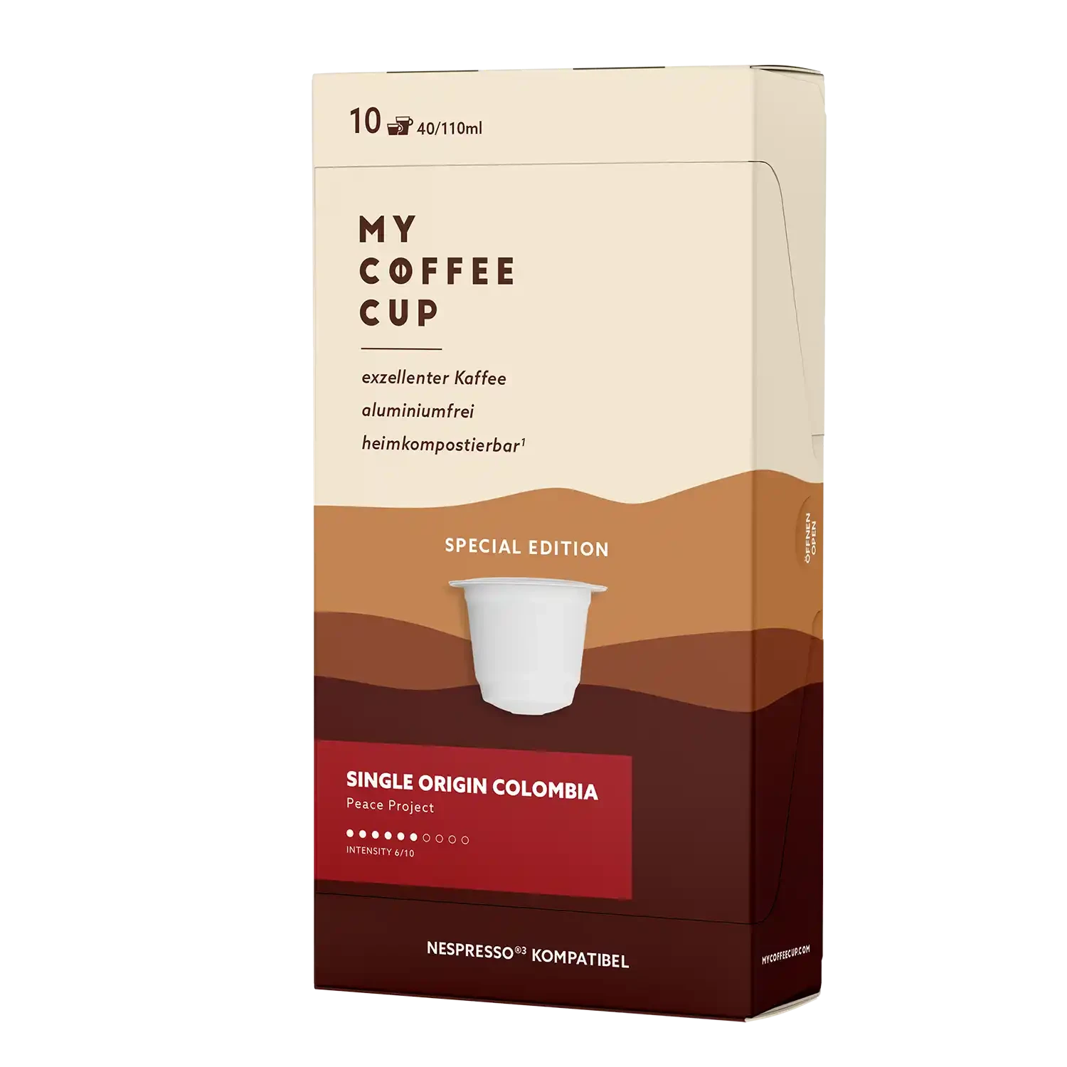 Nespresso kompatible Kapseln - peace colombia side profile-  MyCoffeeCup.ch